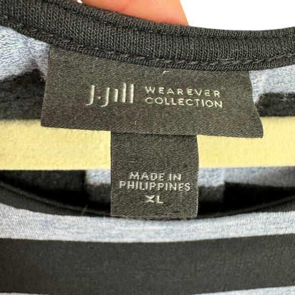 J. Jill Wearever Collection Blue Black Striped Stretchy Knit 3/4 Sleeve Dress XL - Picture 3 of 5